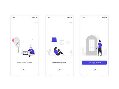 Guide page of reading app design illustration ui