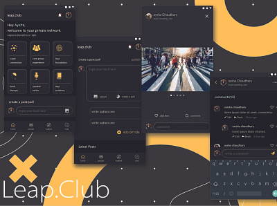 Screen Mockup's for Leap.Club app community figma homepage leap club networking social network woman