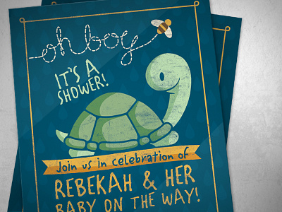Oh Boy! baby bee drops honey illustration invitation photo postcard rain shower turtle type