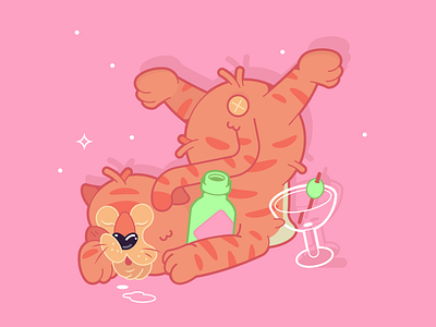Just Chilling alcohol beer branding character design flat illustration sleep sleeping tiger vector