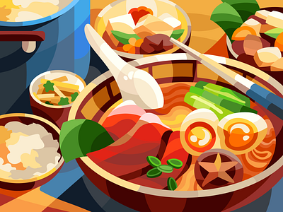 Asian lunch flat food illustration love lunch poke sushi tofy vector