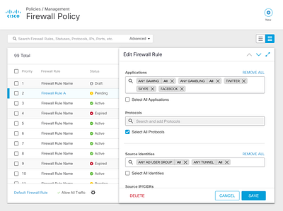 Cisco Umbrella Cloud Delivered Firewall Edit Rule product design ui user experience ux visual design