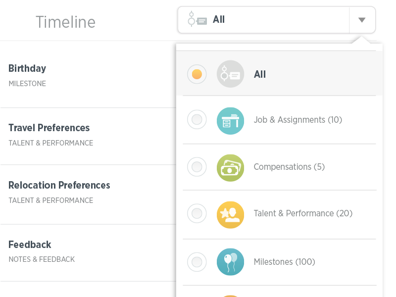 Detail of Timeline Dropdown Menu user experience visual design ux ui mobile design product design ipad