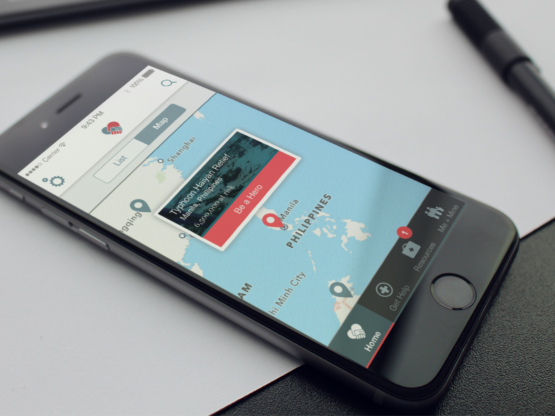 Be A Hero Disaster Relief App iphone ux ui product design user experience mobile design visual design mobile