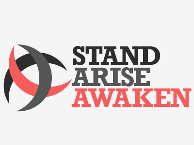 Stand, Arise, Awaken black grey red serif type typography