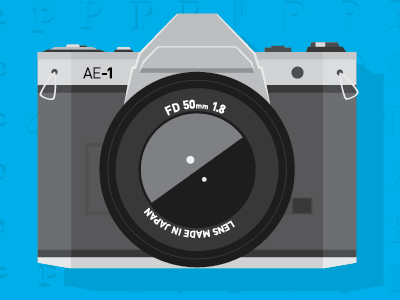 Camera AE-1 50mm ae 1 blue camera canon flat grey illustration illustrator pattern typography