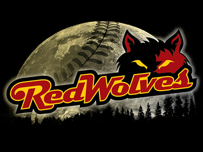 Red Wolves Logo baseball logo moon sports team wolf