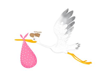 "Bepik" for Bepanthen baby bird character design stork vector veramatys