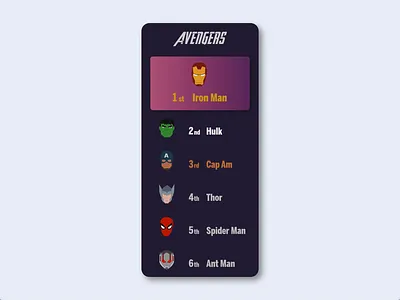 Daily UI 019 - Leaderboard animation ant man avengers avengersendgame dailyui dailyui019 dailyuichallange endgame hulk illustration iron man ironman leaderboard marvel ranking spider man thor tony stark ui ux