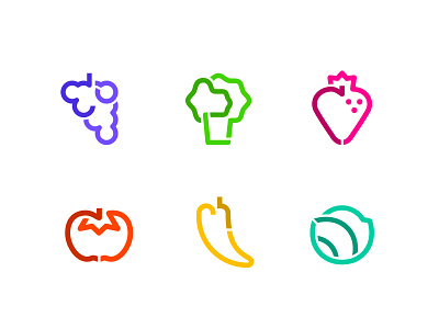 produce produce broccoli color fruit grapes icons illustration lettuce line pepper strawberry tomato vegetables