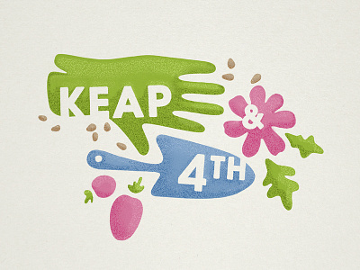 keap & 4th cmty garden brooklyn flower garden glove illustration logo new york produce shovel sustainability tomato