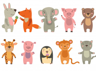 happy funny cartoon animals app design illustration ui web