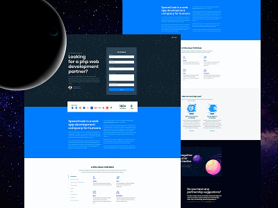 SpaceCode Website on CMS Maia agency blue creative agency dark design design agency development agency laravel planet space web agency web design web development website design website development