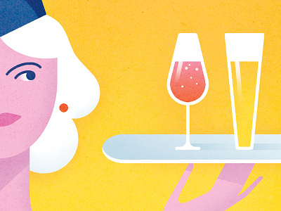 Stewardess drinks editorial illustration person