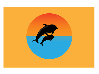 Jumping dolphins design dolphins flat icon illustration jumping logo sunset