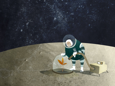 The Space Gardener astronaut cute illustration nature planet space texture