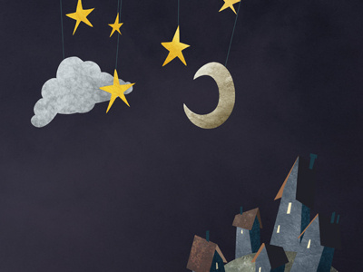 The Night Puppeteer cute illustration moon night puppeteer stars texture town