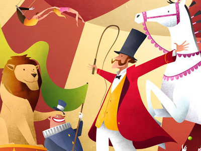 The Circus childrens clown elephant horse illustration juggler lion monkey print ringmaster strongman trapeze