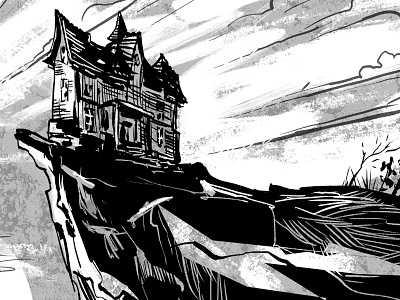 Kingsport clouds house illustration ink landscape lovecraft sky