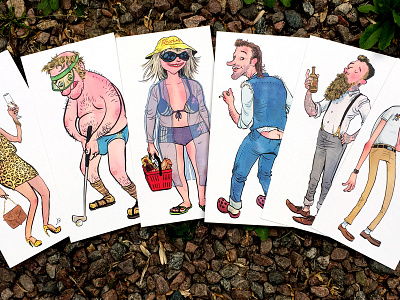 Ugly cards digital fun illustration man nerd people post card summer ugly woman
