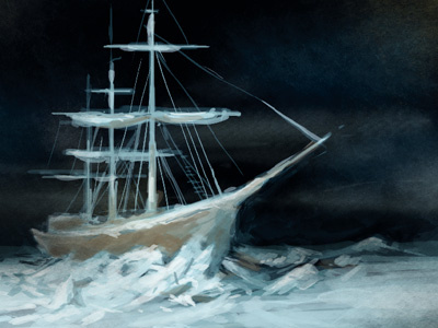 Frozen ship digital ice illustration painting poster ship snow