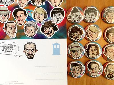 Drwho pins + postcard