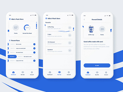 Mobile App - Fitness Rewards App blue claim fitness fitness app reward rewards ui ux