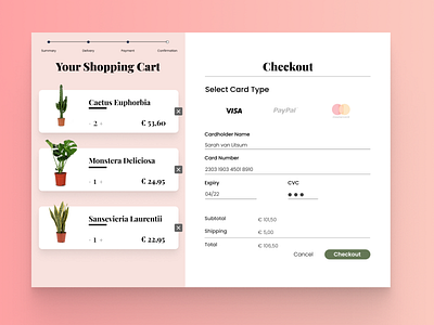 Daily UI #02 - Creditcard Checkout app checkout creditcard daily ui dailyui dailyui002 pastel plant plantshop uidesign ux ui uxui