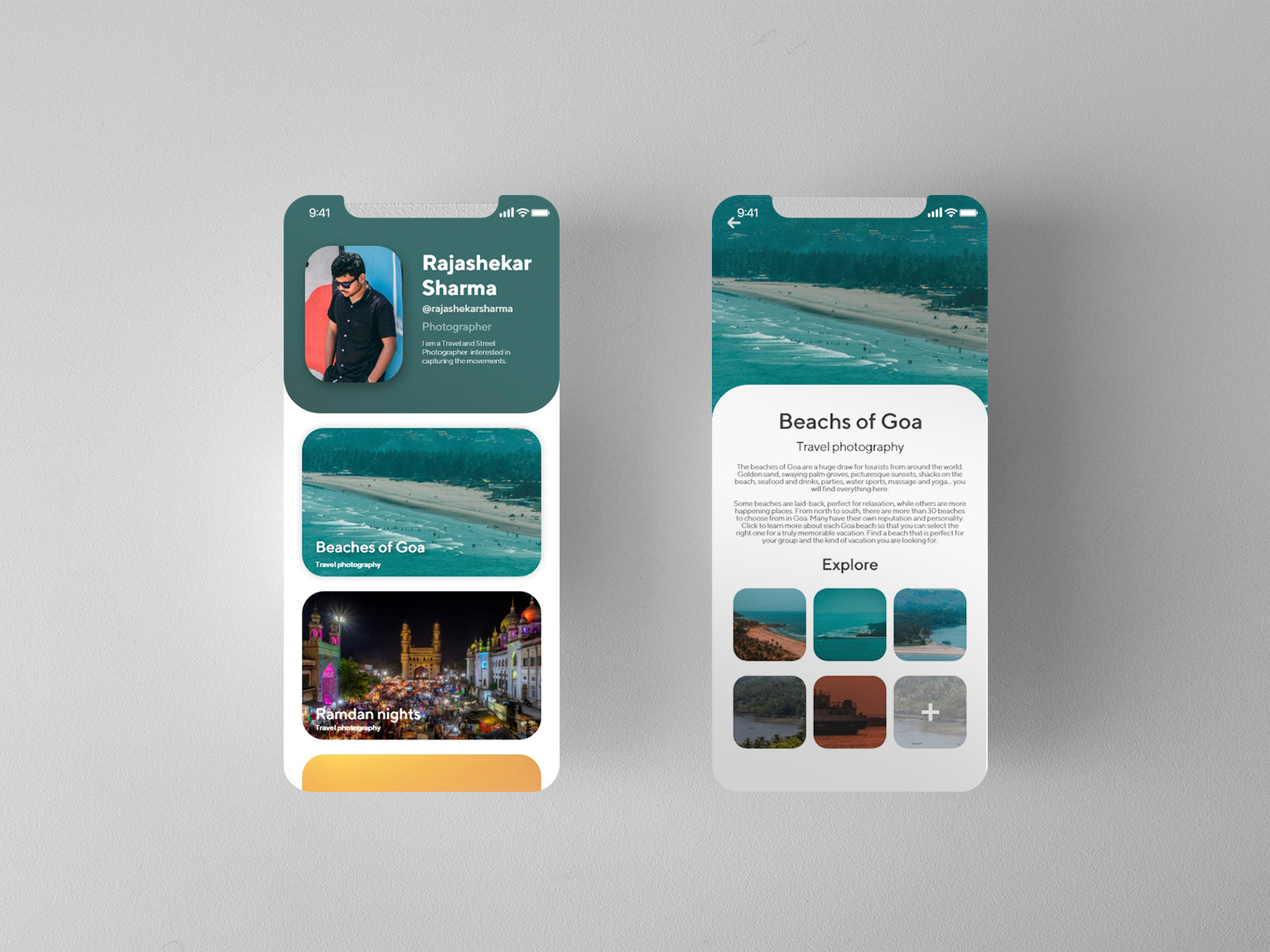 Photography Portfolio app design by Rajashekar Sharma on Dribbble