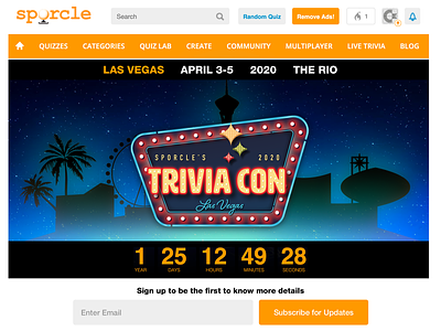 TriviaCon Landing Page countdown timer event ilustration las vegas mobile web triviacon wall-o-text webdesign