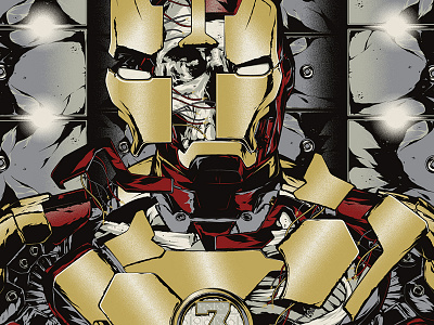 Does the man make the suit, or the suit make the man? comics illustration iron man marvel movie poster screen print