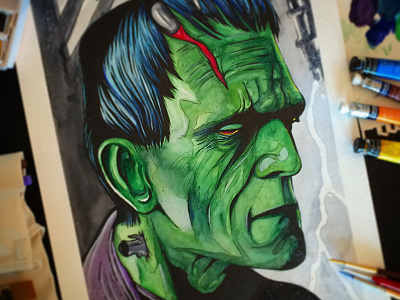 Frankenstein watercolor film frankenstein illustration ink karloff monster movie painting watercolor