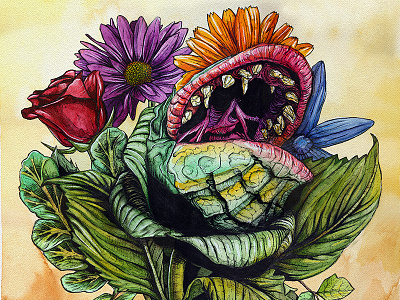 "Still Life at Mushnik's" (Little Shop of Horrors) Watercolor drawing flowers horrors illustration ink life little painting shop still watercolor