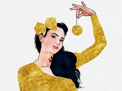 Ornament drawing dress fashion girl gold illustration ink pin up watercolor woman