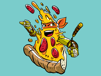 Pizzalangelo cartoon illustration michelangelo nickelodeon pizza teenage mutant ninja turtles tmnt