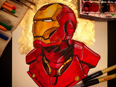 Iron Man Watercolor Commission comics gold foil illustration ink iron man marvel painting traditional watercolor