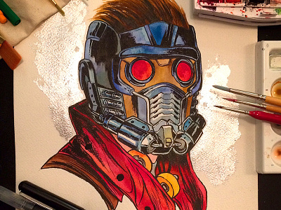 Starlord Watercolor Commission comics gold foil guardians of the galaxy illustration ink marvel painting starlord traditional watercolor