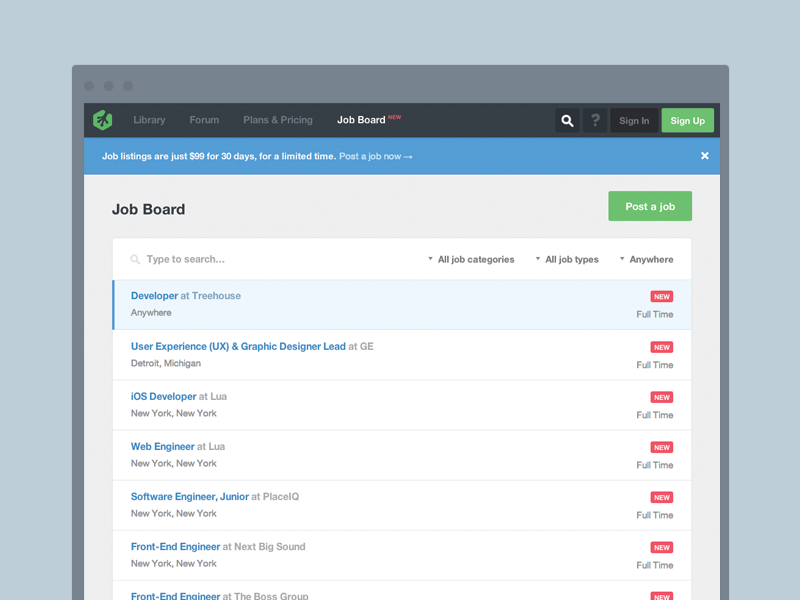 Treehouse Job Board by Treehouse on Dribbble