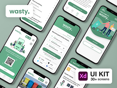 Mobile App for Recycling Habits UX/UI | Free download adobe xd android app application concept flat free download freebie green interaction ios mobile nature recycling ui ux