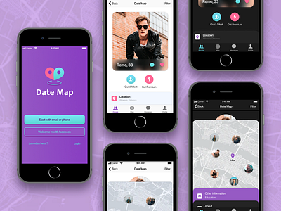 Dating Mobile App app chat clean clean ui dating dating app design icon logo map mobile app profile ui ui design ux vector