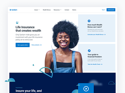 Website Header Exploration blocks blue desktop financial services fintech grid homepage insurance layout exploration life insurance parralax website