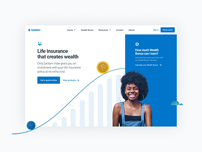 Website Header Exploration with Illustration blue coins financial services homepage homepage header illustration insurance life insurance website