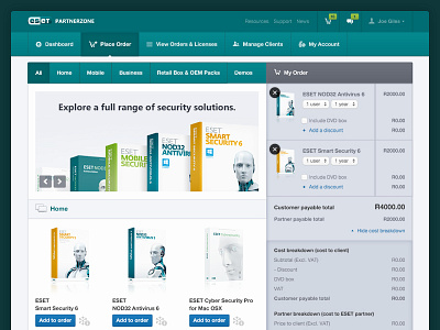 Partnerzone Place Order Page add to cart antivirus software e commerce management system place order shop user interface