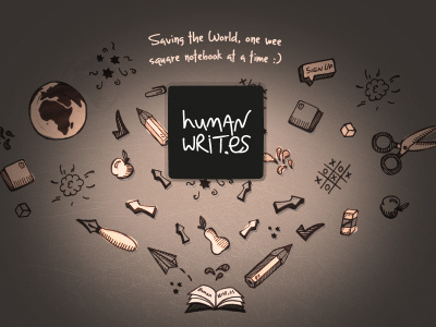 Humanwrit.es brown coming soon page doodles notebook pen sign up page sketch