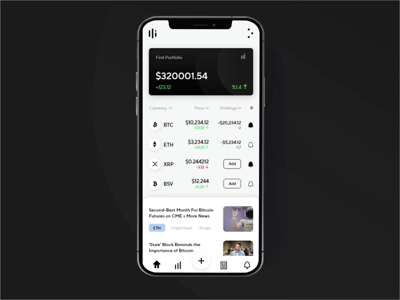 Finance app workflow. XD animated app autoanimate crypto finance minimal mobile news xd