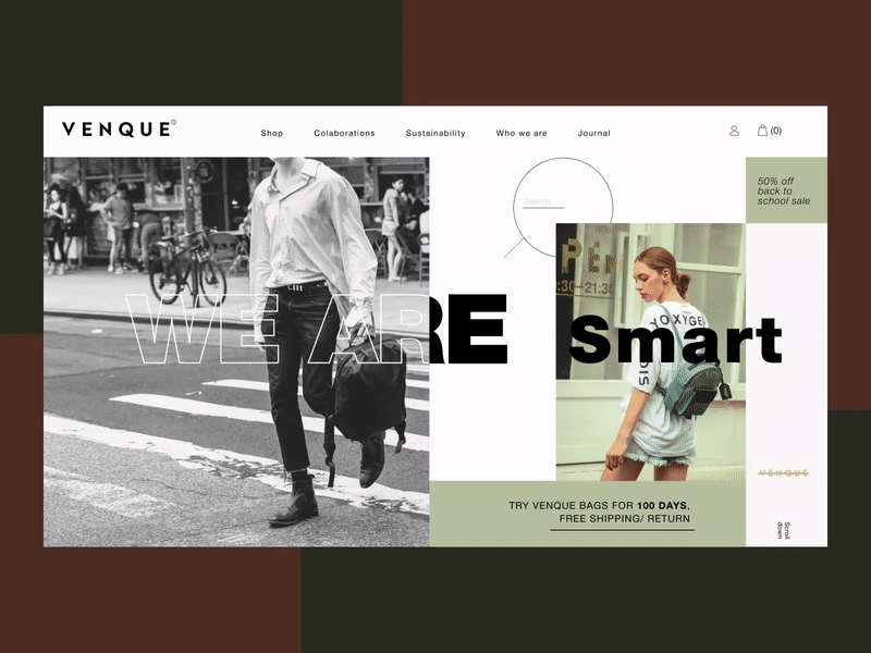 Home page from backpack's e-store adobe xd animation backpack design fashion interaction minimal ui