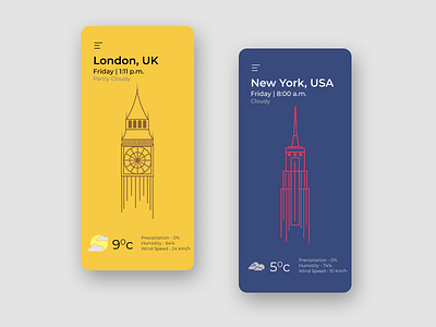 Weather App app cloudy concept daily ui figma illustration line art london new york ui ux vector weather