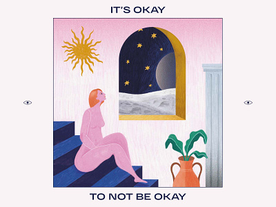 It's okay to not be okay characterdesign dailyillustration design digital illustration graphic design graphicdesign illustration illustrationoftheday moon moon illustration moonlight music plant illustration texture