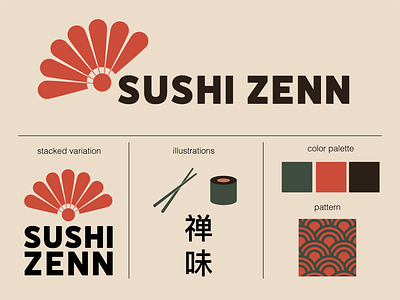 Sushi Zenn black brand identity branding branding design food green japanese modern packaging red restaurant