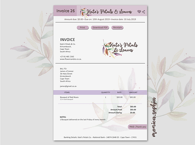 046 Invoice colour daily 100 challenge daily100challenge dailyui flowers invoice invoice design invoice template leaves logo typography ui